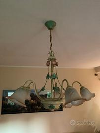 Lampadario ferro battuto 5 luci stile shabby chic