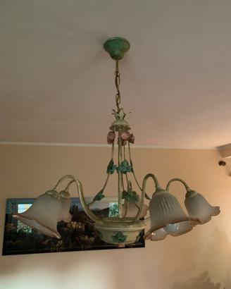 Lampadario ferro battuto 5 luci stile shabby chic