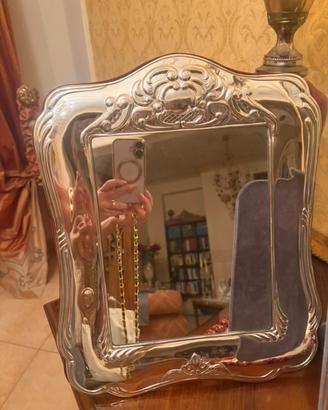 Specchio/cornice in argento decorato stile cla