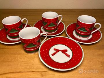 Set natalizio da caffè - 5 tazzine con piattino