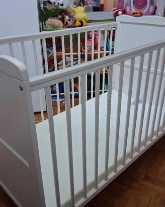 Lettino bianco culla bambini + materasso aloe vera