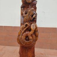 Tronco intarsiato in legno di teak animali esotici