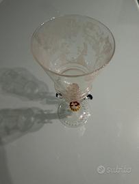 Raro Calice in Vetro Soffiato Artistico Veneziano