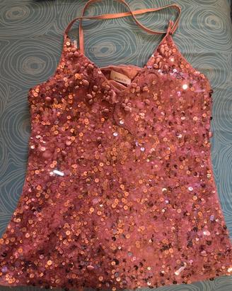 CANOTTA PINKO ROSA CIPRIA CON PAILLETTES