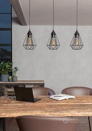 Lampadario Industriale Nero a 3 Luci Gabbie Eglo