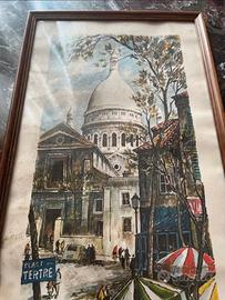 Quadro vintage "Place du Tertre Parigi" con cornic