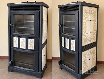 Stufa a legna Castelmonte con ceramiche decorate