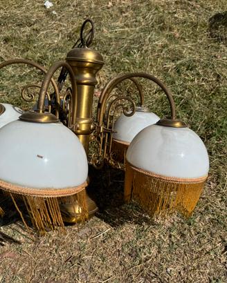 Lampadario Vintage ottone con Frange Dorate