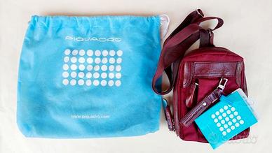 Borsello uomo in tessuto e pelle Piquadro bordeaux