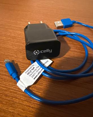 Kit Celly iPhone: Caricatore USB + Cavo blu