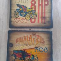 2 quadri in legno con le auto d'epoca 