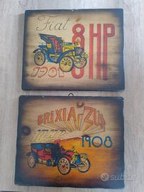 2 quadri in legno con le auto d'epoca 