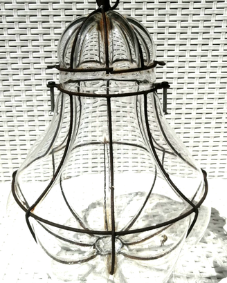 lampadario murano gabbia ferro vetro soffiato