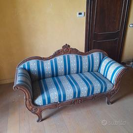DIVANO IN LEGNO CON SEDUTA IN STOFFA, modernariato