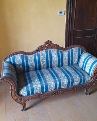 DIVANO IN LEGNO CON SEDUTA IN STOFFA, modernariato