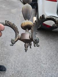 lampadario a 3 luci  tutto ottone antico