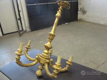 Lampadario in legno dorato anni 60