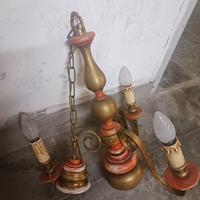 Lampadario in legno verniciato/ferro a 3 luci