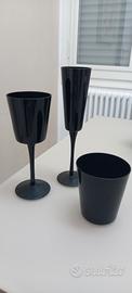 Set bicchieri neri flute, calici e acqua 