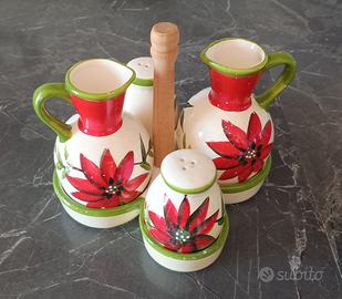 SET OLIO ACETO SALE PEPE CERAMICA DIPINTA A MANO