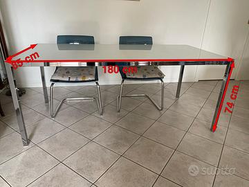 Tavolo Acciaio e Vetro con 4 Sedie