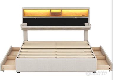 Letto Matrimoniale 140x200 KecDuey con LED e USB -