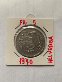 MONETA 5 FRANCHI SVIZZERA 1970