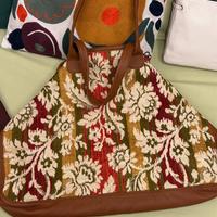 Borsa shopper pelle e tessuto più pochette