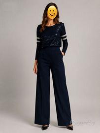 Maglia maniche lunghe, paillettes, blu, Pinko, 44