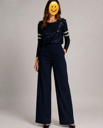 Maglia maniche lunghe, paillettes, blu, Pinko, 44