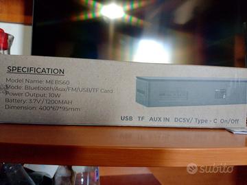 Metz MEBS60 – Soundbar Bluetooth e AUX Portatile