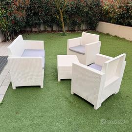 Set salottino da giardino stile rattan bianco