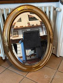 Specchio ovale cornice in legno dorato, mis. 90x65