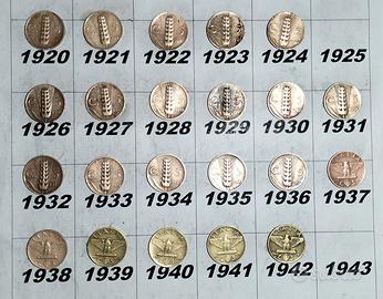 Monete Regno d'Italia da 5 cent dal 1920 al 1942