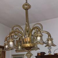 Lampadario Murano in vetro fumè bronzo