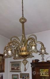 Lampadario Murano in vetro fumè bronzo