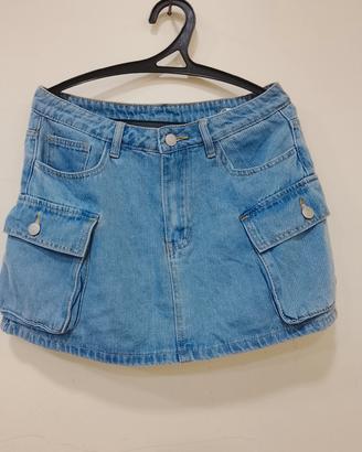 Minigonna cargo da donna in denim chiaro stile Y2K