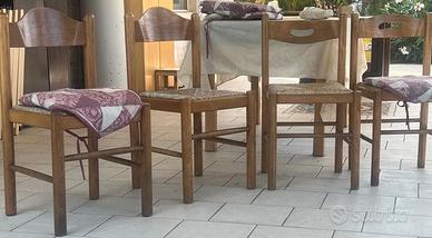 4 sedie legno rustico  seduta in paglia vintage