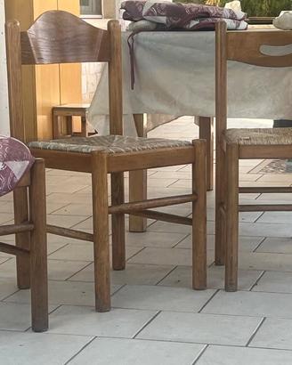 4 sedie legno rustico  seduta in paglia vintage