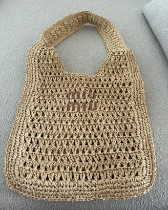 Borsa Miu Miu in paglia beige