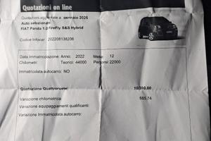 auto FIAT PANDA 1000 HIBRYD