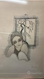 Disegno originale matita firmato Boccato ragazza