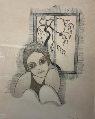 Disegno originale matita firmato Boccato ragazza