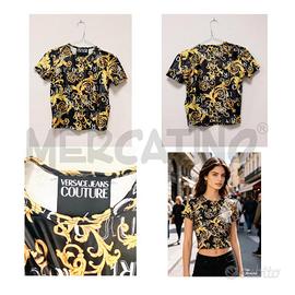 TOP VERSACE NERO CON LOGHI E RAMEGGIO ORO XS