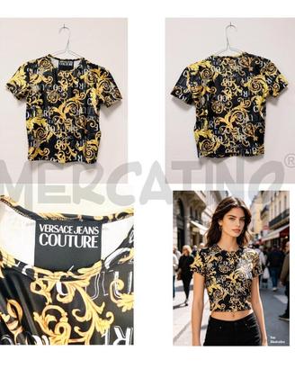 TOP VERSACE NERO CON LOGHI E RAMEGGIO ORO XS