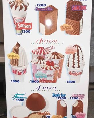Tabella gelati in lire anno 1996