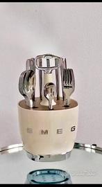 Smeg Caddy Cutlery beige, set portaposate + 24x