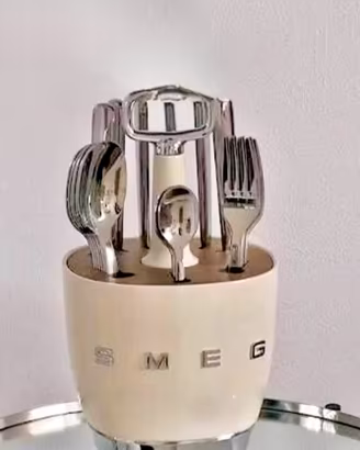 Smeg Caddy Cutlery beige, set portaposate + 24x