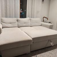 Divano con chaise longue tessuto sabbia chiaro