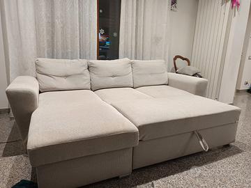 Divano con chaise longue tessuto sabbia chiaro